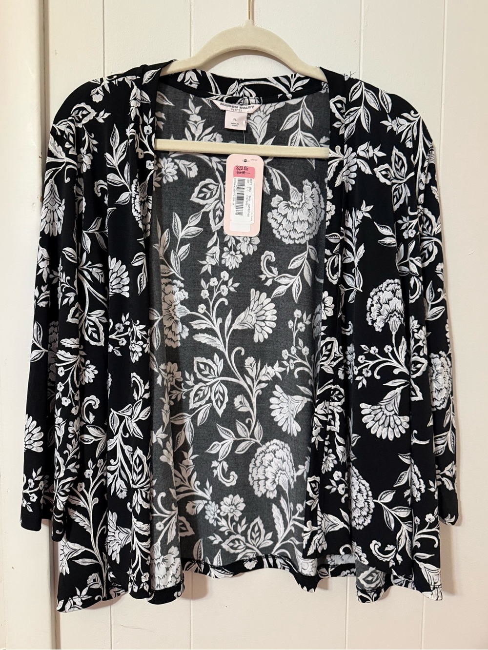Allison Daley Black and White Floral Open Cardigan